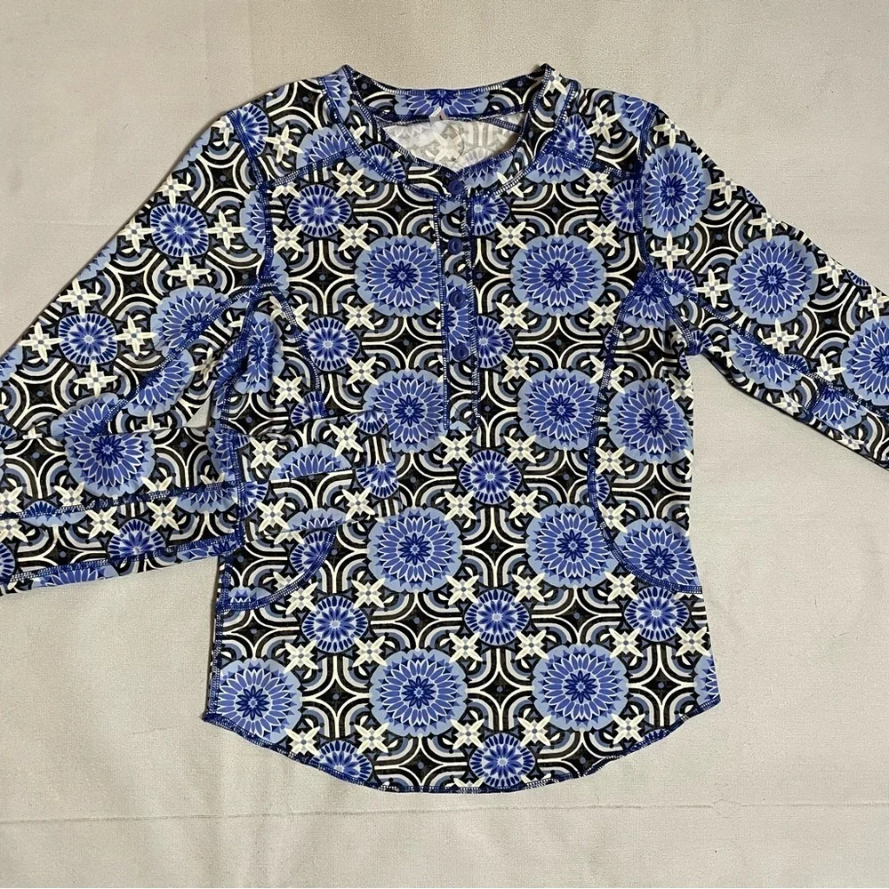 New Free People Fireside Long Sleeve Base Layer Blue Top Size M